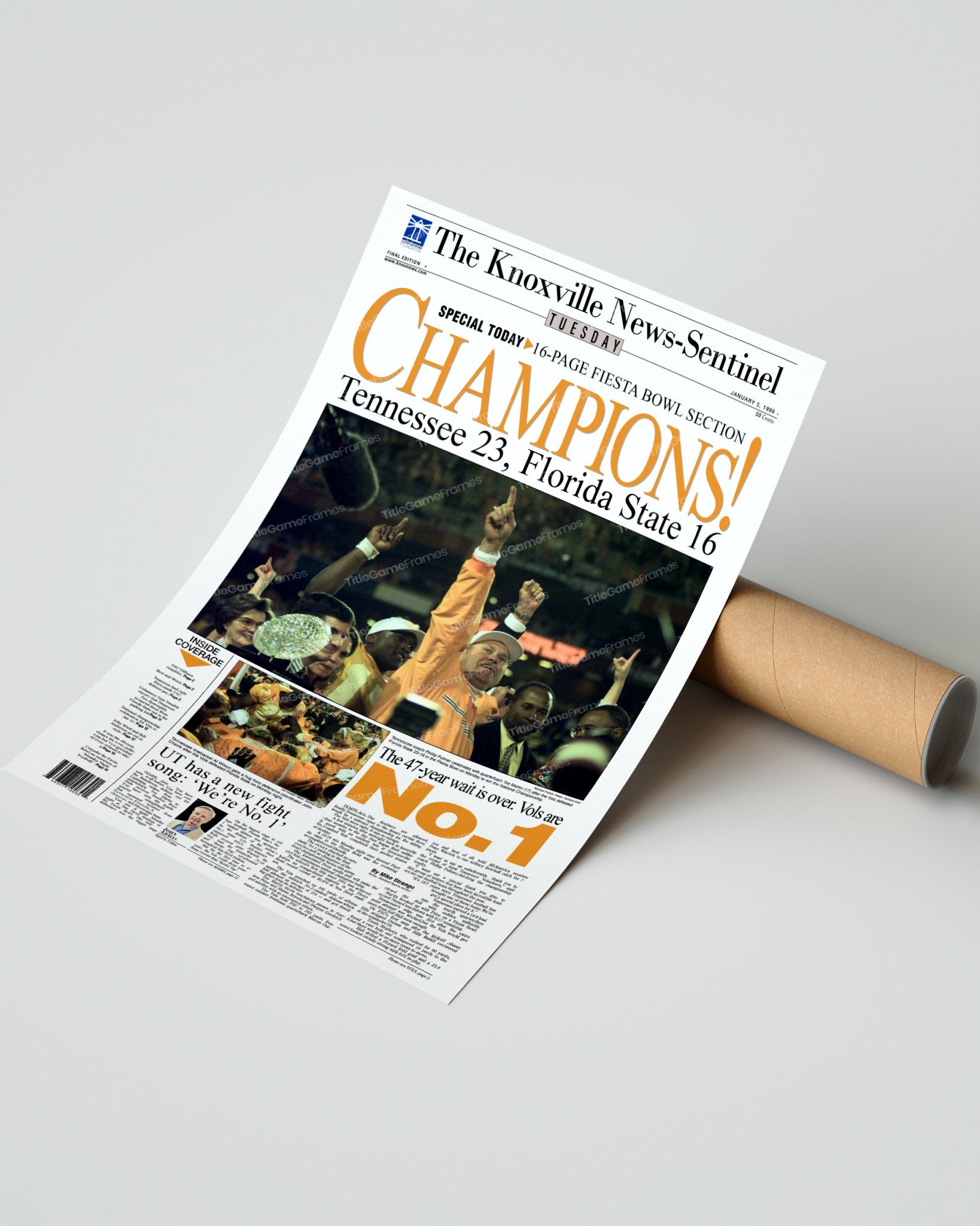 1999 Tennessee Volunteers NCAA College Football National Champions Framed Front Page Newspaper Print - Title Game Frames