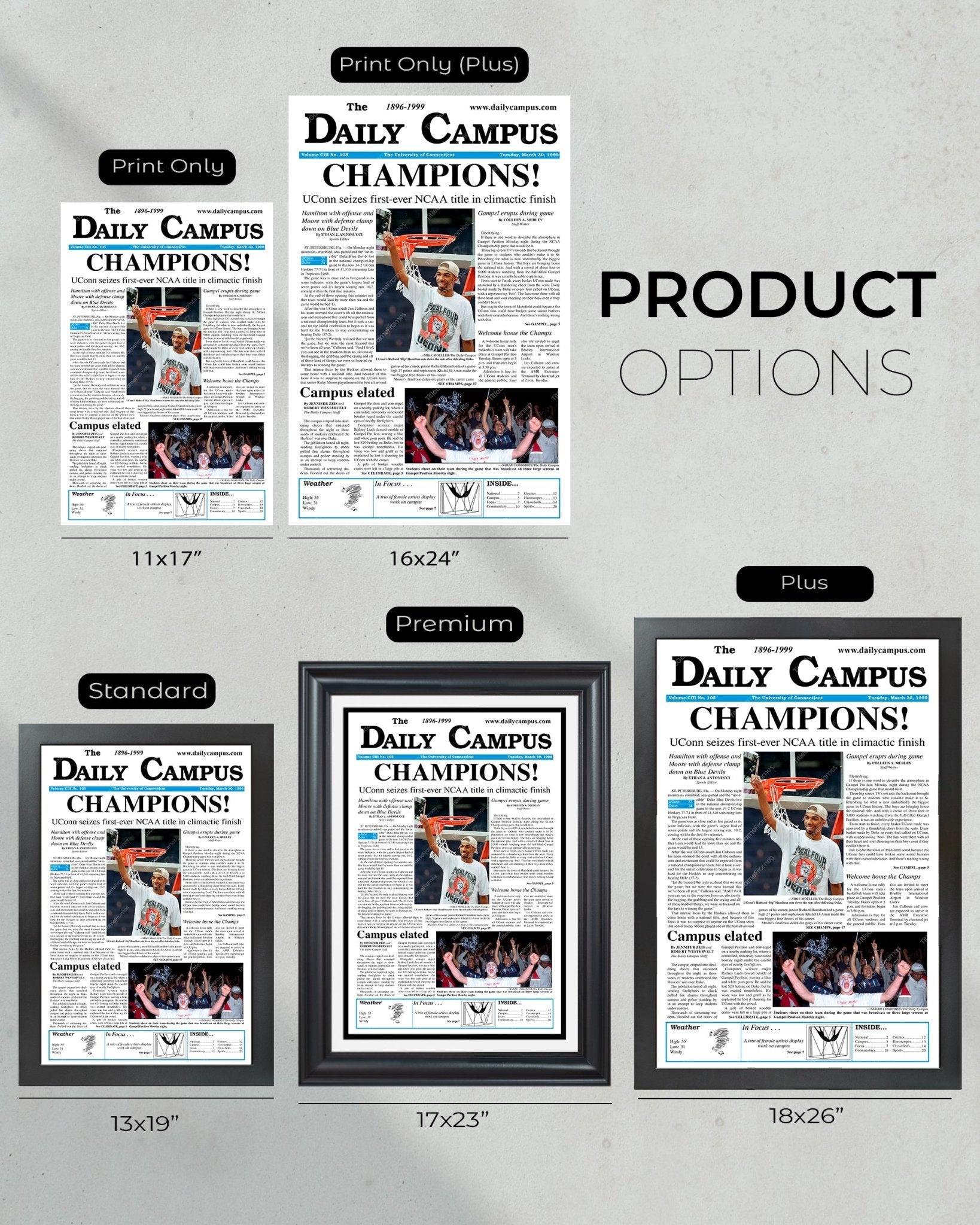 1999 UConn Huskies 'CHAMPIONS!': First-Ever NCAA Championship Commemorative Newspaper - Title Game Frames