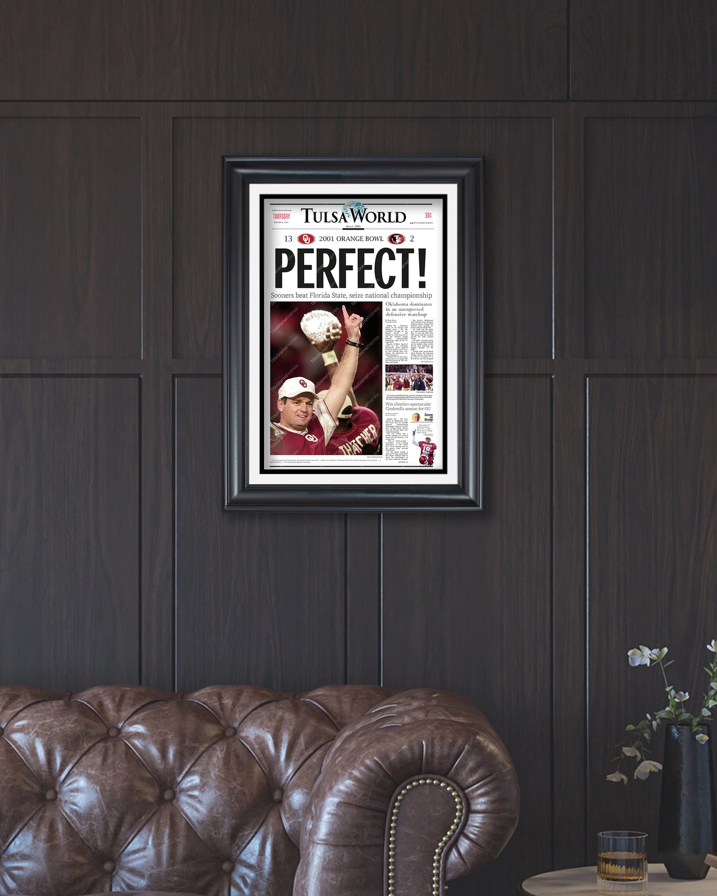 2000 Oklahoma Sooners 'PERFECT!' National Champions Framed Newspaper