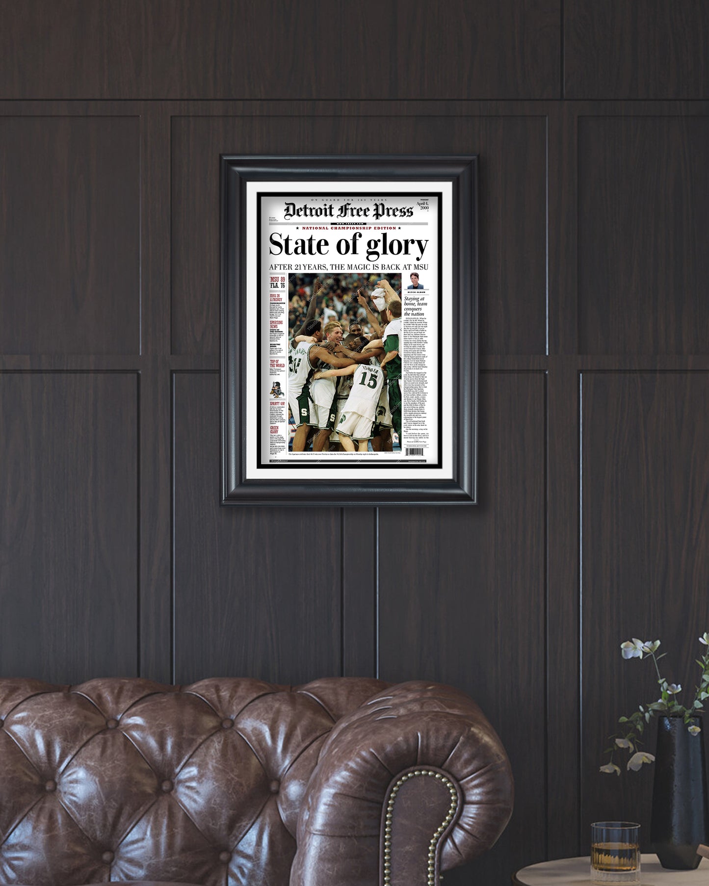 2000 Michigan State Spartans NCAA College Basketball Champions Framed Front Page Newspaper Print