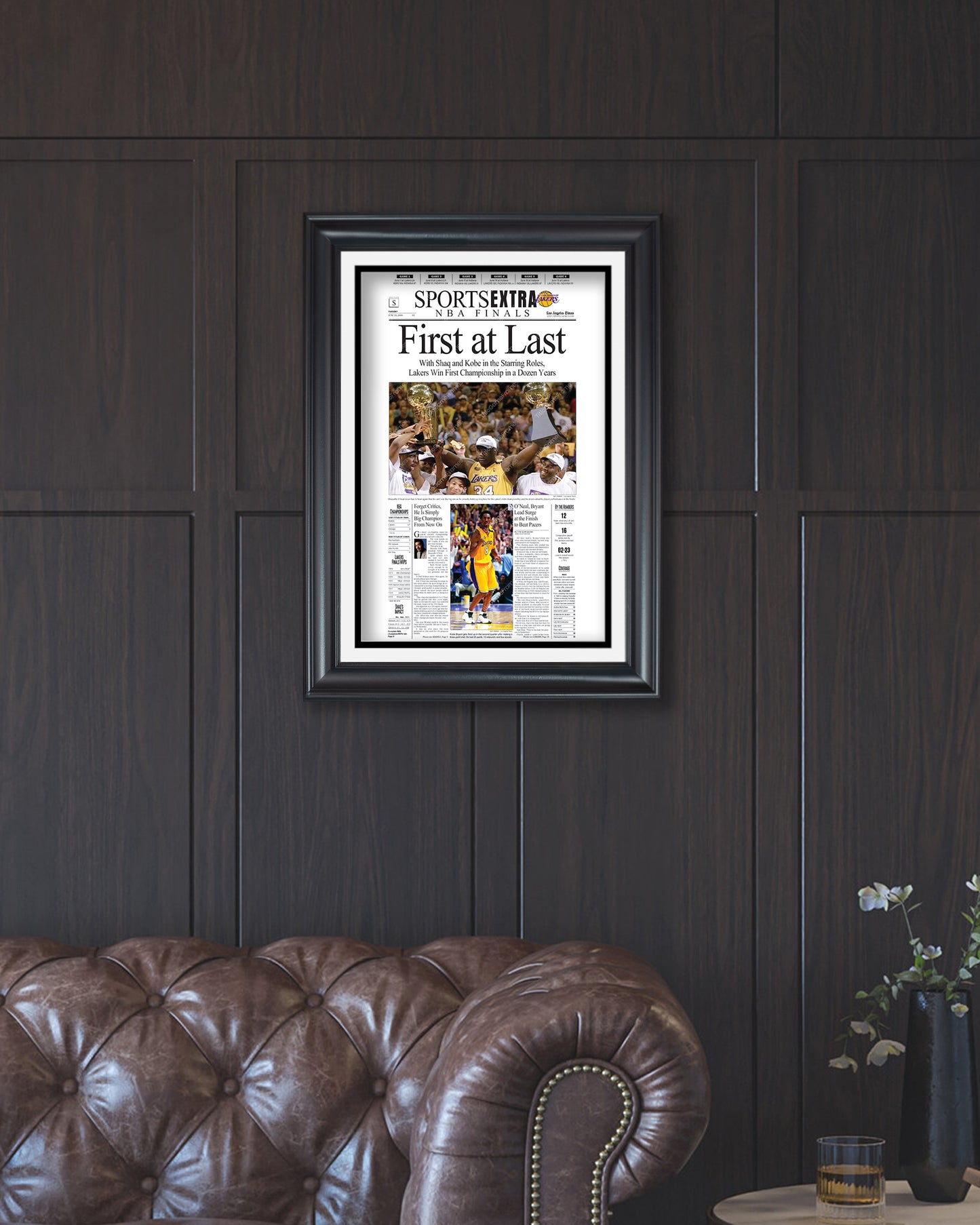 2000 Los Angeles Lakers NBA Champions Framed Newspaper Front Page Newspaper Print Kobe and Shaq Staples Center
