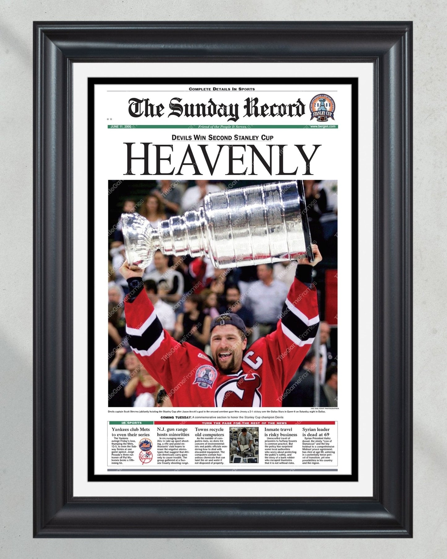 2000 NJ Devils Stanley Cup Champions Framed Newspaper Front Page Print - Title Game Frames