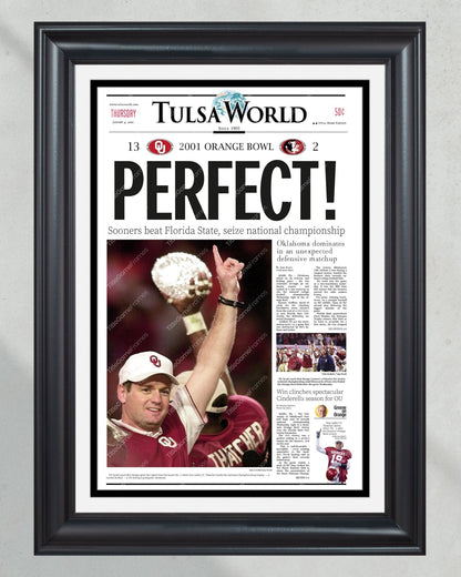 2000 Oklahoma Sooners NCAA College Football National Champions Framed Front Page Newspaper Print - Title Game Frames