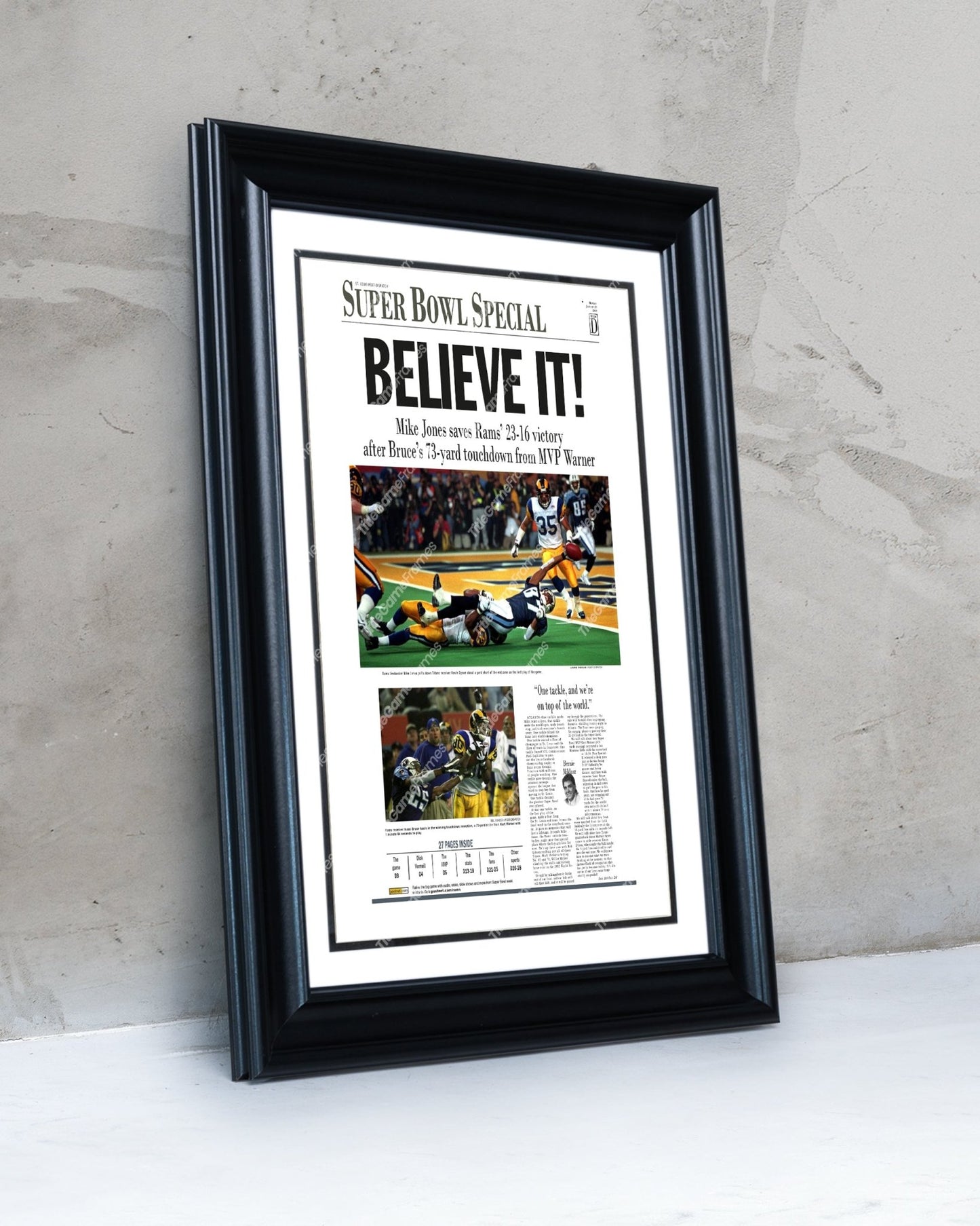 2000 Saint Louis Rams Super Bowl Champions Framed Front Page Newspaper Print - Title Game Frames