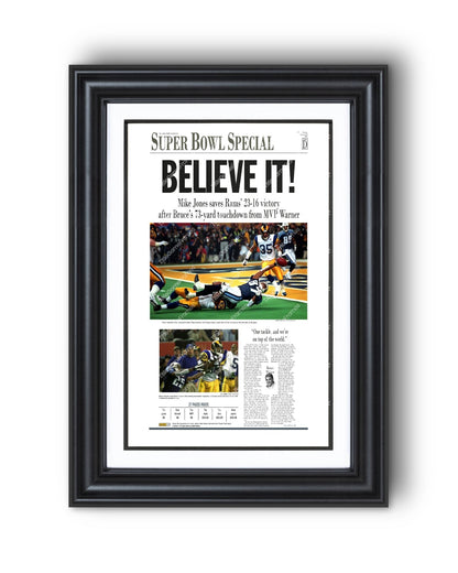 2000 Saint Louis Rams Super Bowl Champions Framed Front Page Newspaper Print - Title Game Frames