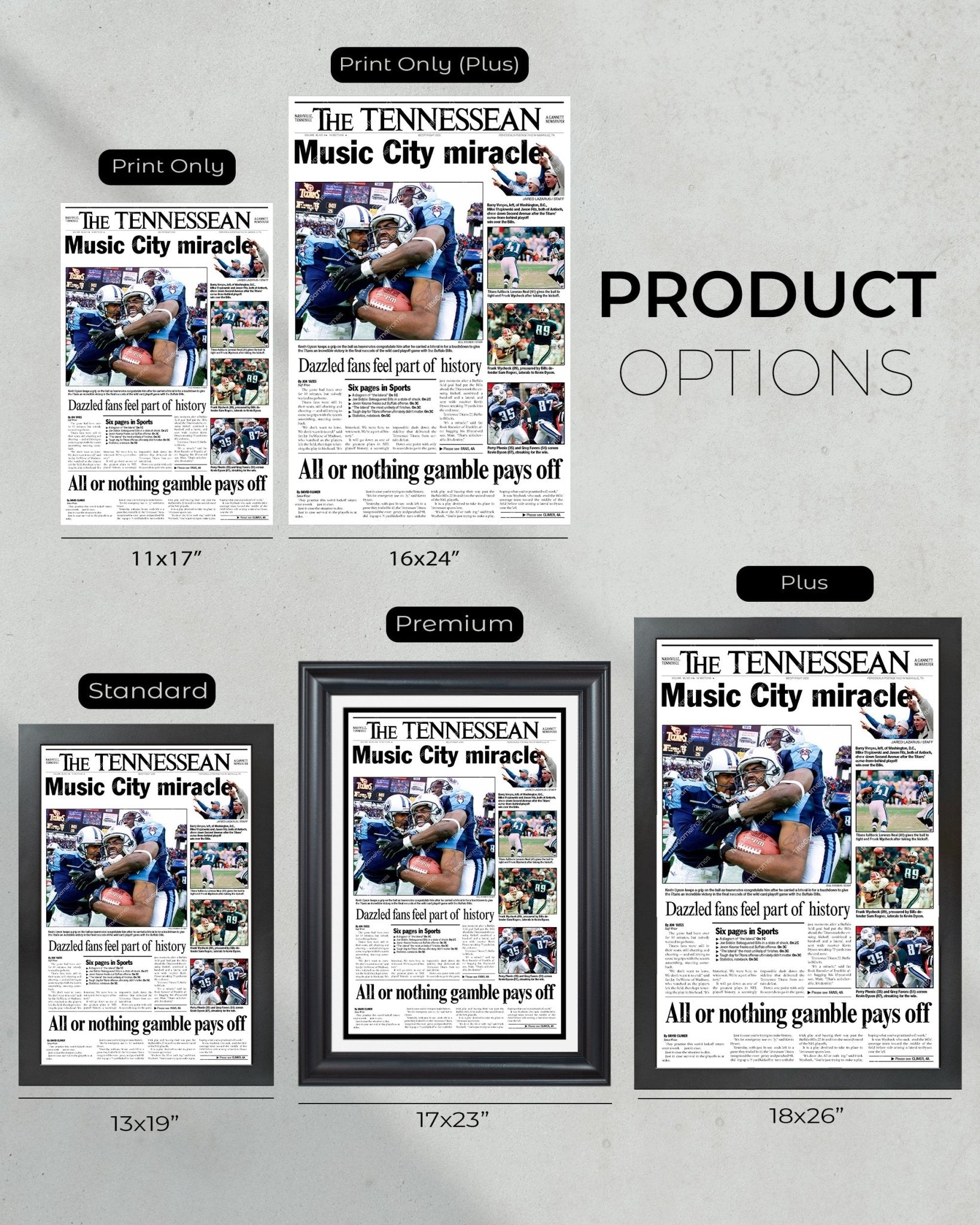 2000 Tennessee Titans 'Music City Miracle' Framed Newspaper - Title Game Frames