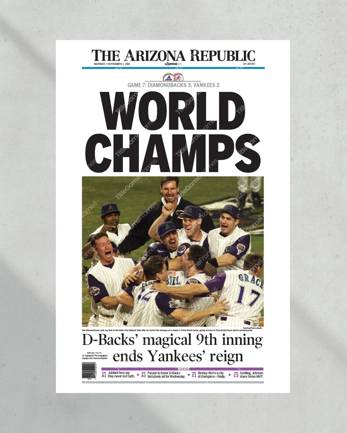 2001 Arizona Diamondbacks World Series Framed Newspaper Print - Title Game Frames