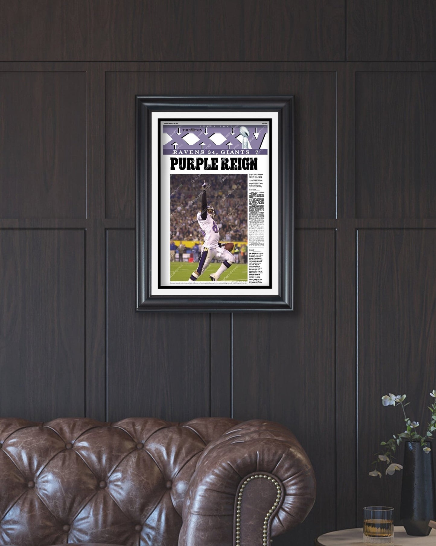 2001 Baltimore Ravens Super Bowl Champions Framed Front Page Newspaper Print - Title Game Frames