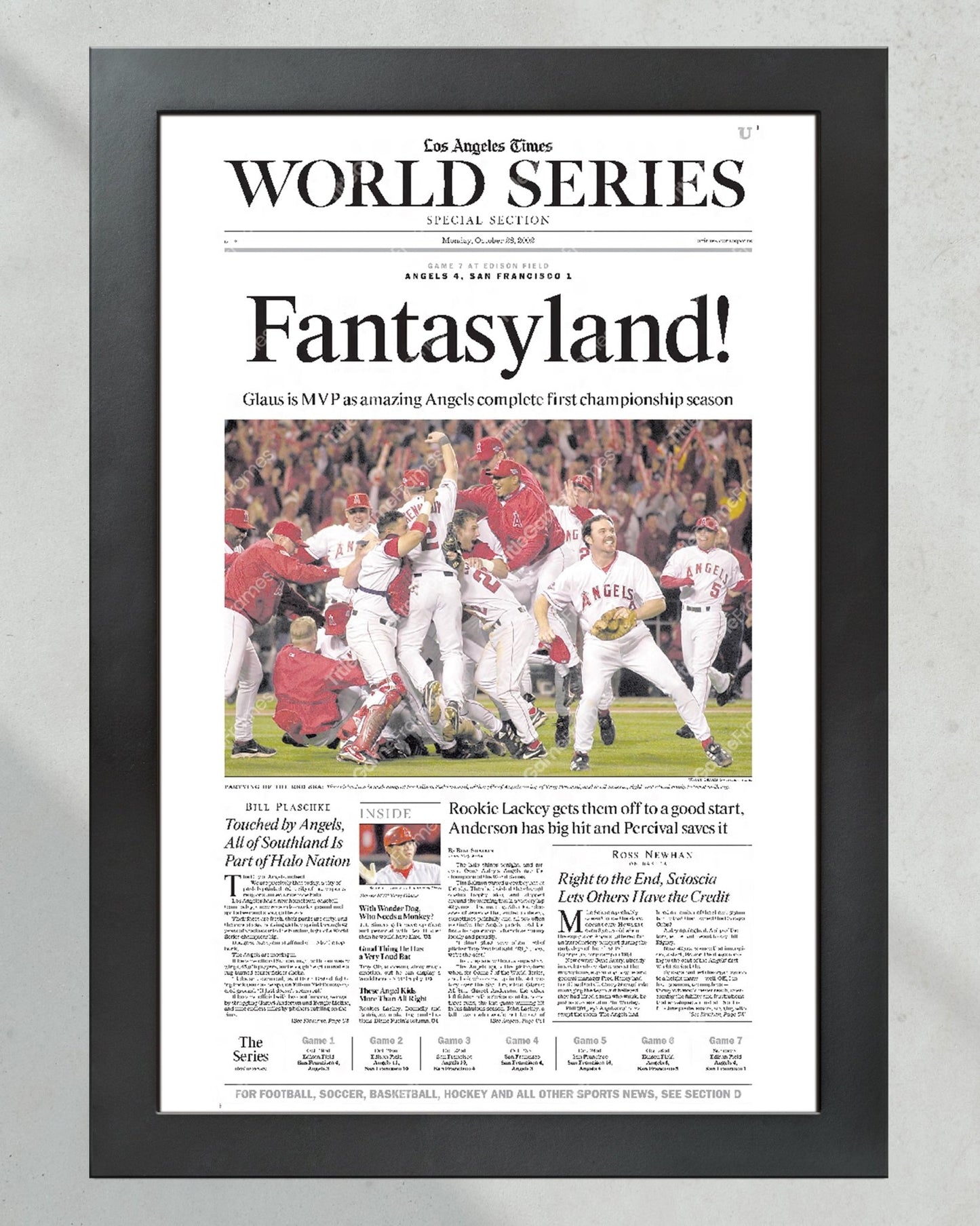 2002 Anaheim Angels World Series Champion Framed Newspaper Front Page Print - Title Game Frames