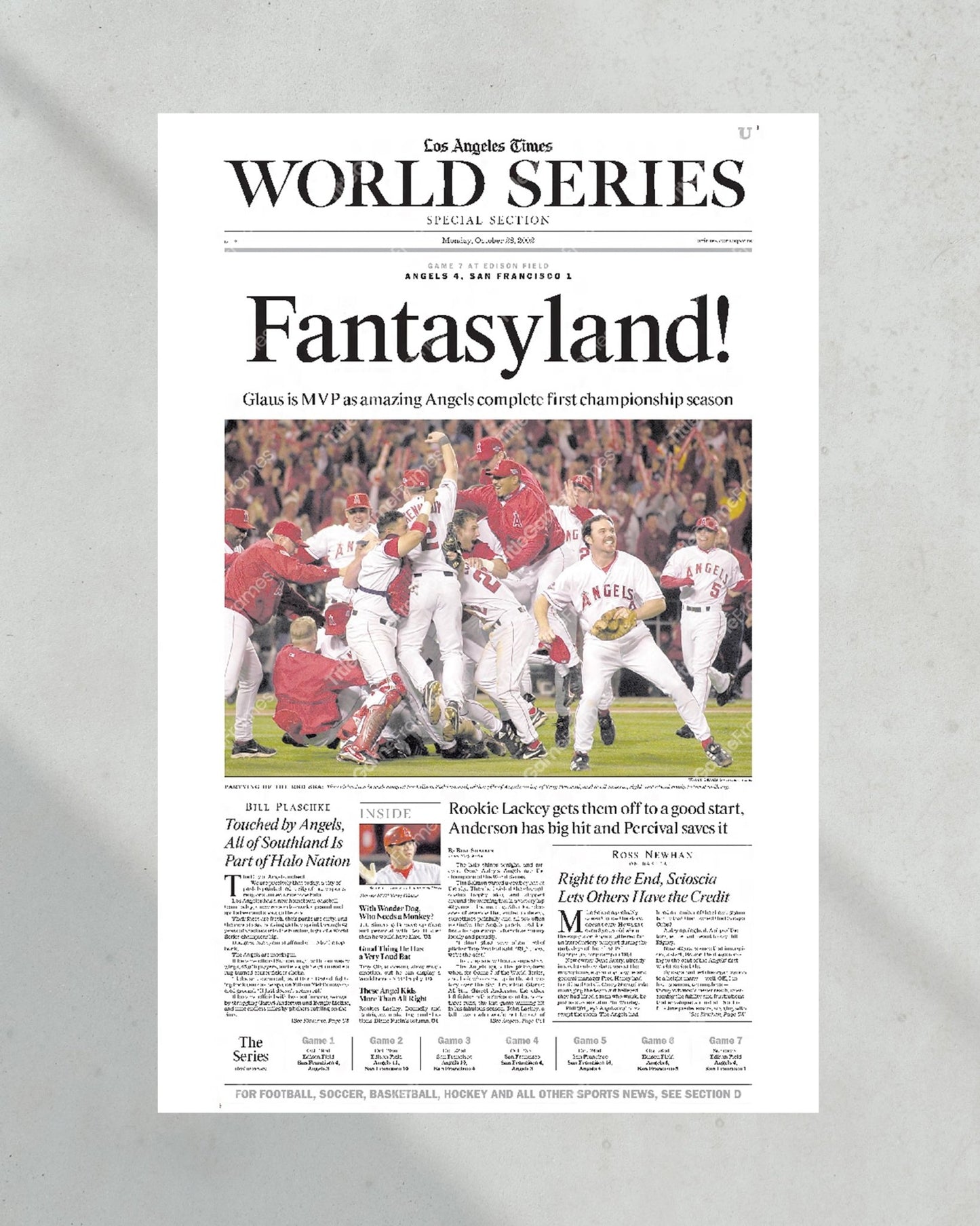 2002 Anaheim Angels World Series Champion Framed Newspaper Front Page Print - Title Game Frames