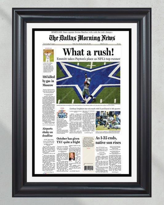 2002 Emmitt Smith Rushing Record Framed Front Page Newspaper Print - Title Game Frames