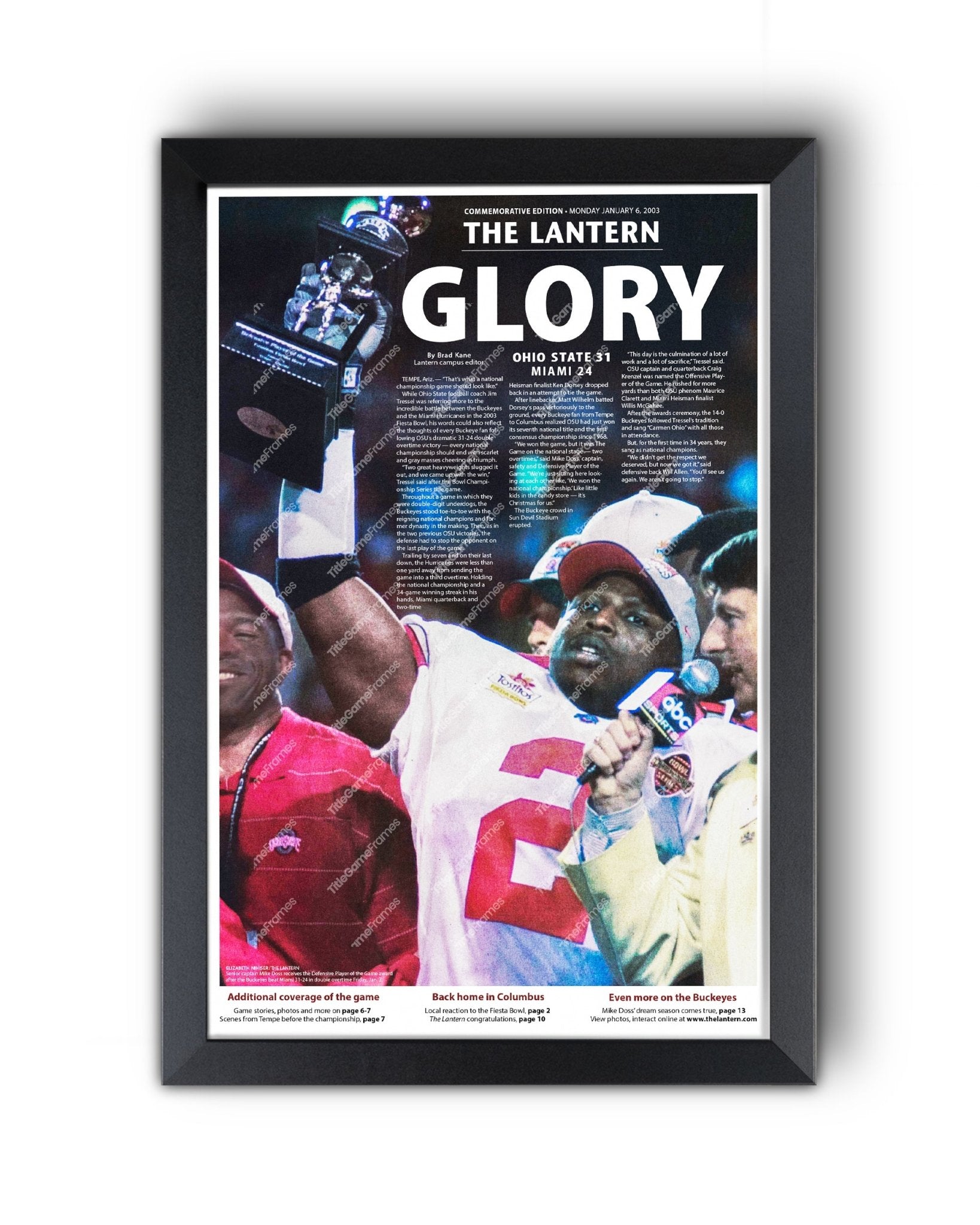 2002 Ohio State Buckeyes Fiesta Bowl Champions 'GLORY' The Lantern Newspaper - Title Game Frames