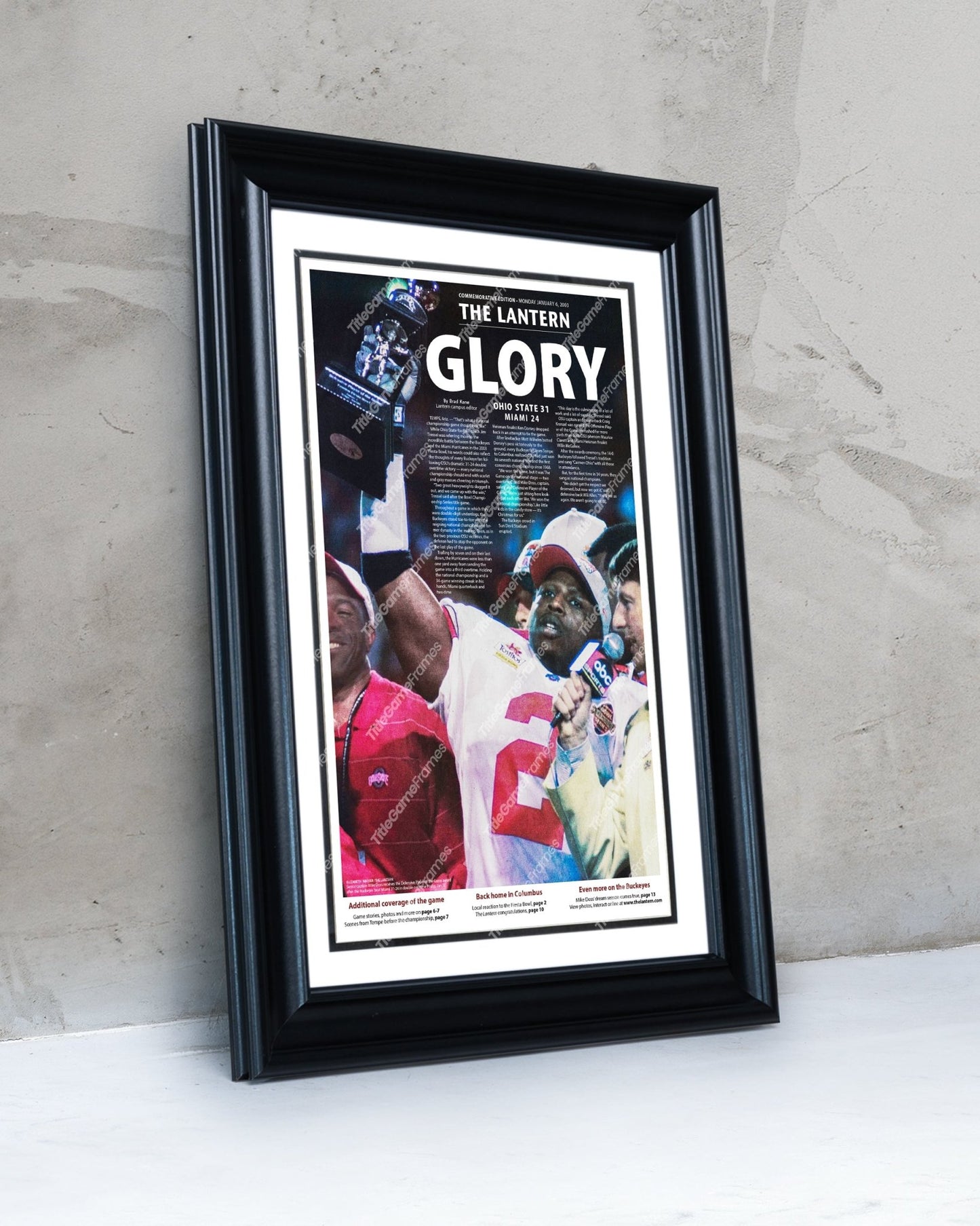 2002 Ohio State Buckeyes Fiesta Bowl Champions 'GLORY' The Lantern Newspaper - Title Game Frames