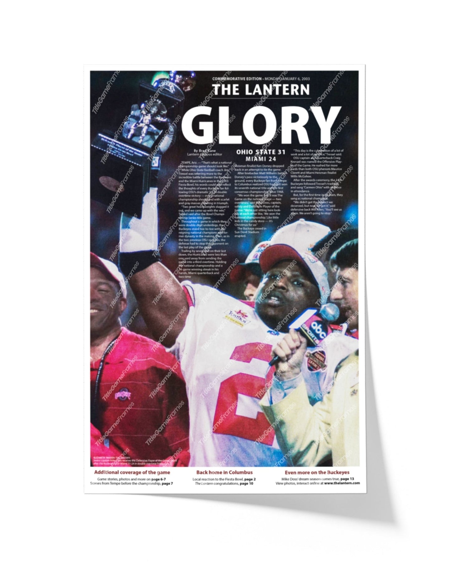 2002 Ohio State Buckeyes Fiesta Bowl Champions 'GLORY' The Lantern Newspaper - Title Game Frames