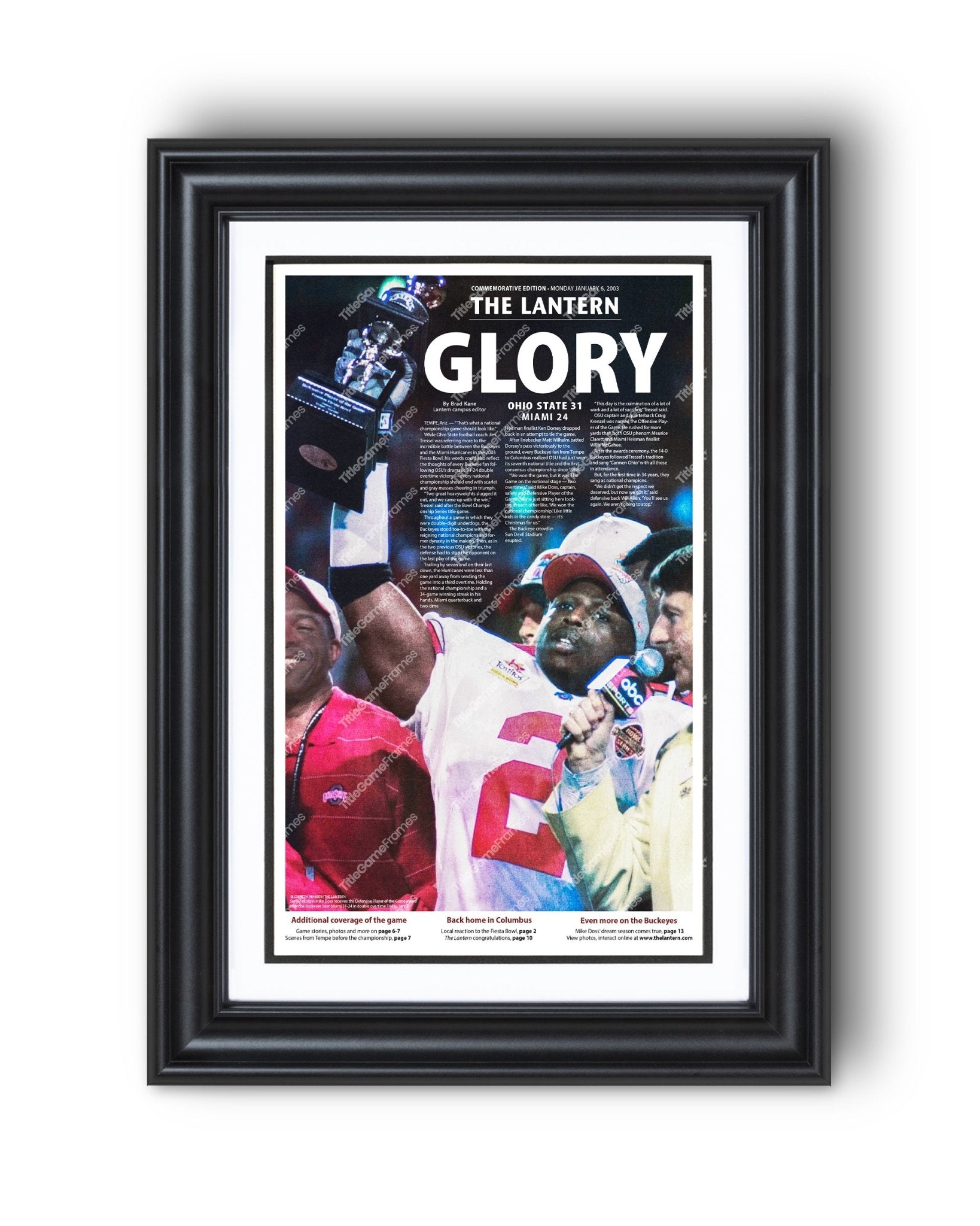 2002 Ohio State Buckeyes Fiesta Bowl Champions 'GLORY' The Lantern Newspaper - Title Game Frames