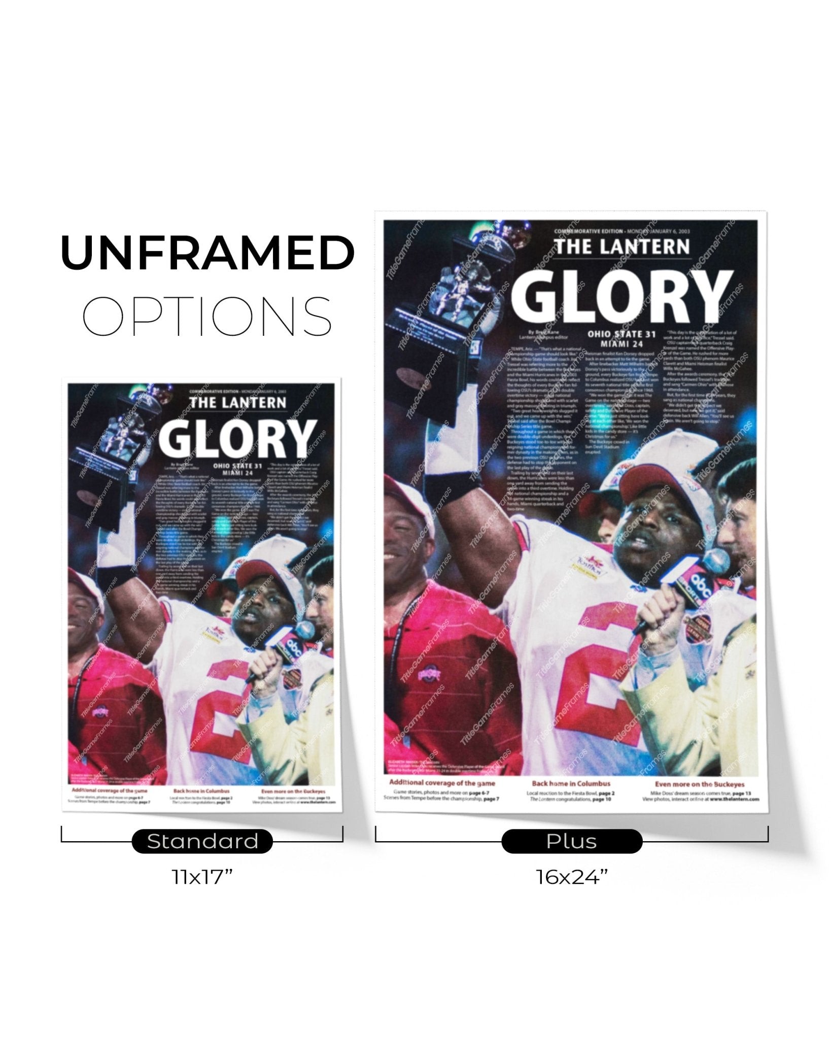 2002 Ohio State Buckeyes Fiesta Bowl Champions 'GLORY' The Lantern Newspaper - Title Game Frames