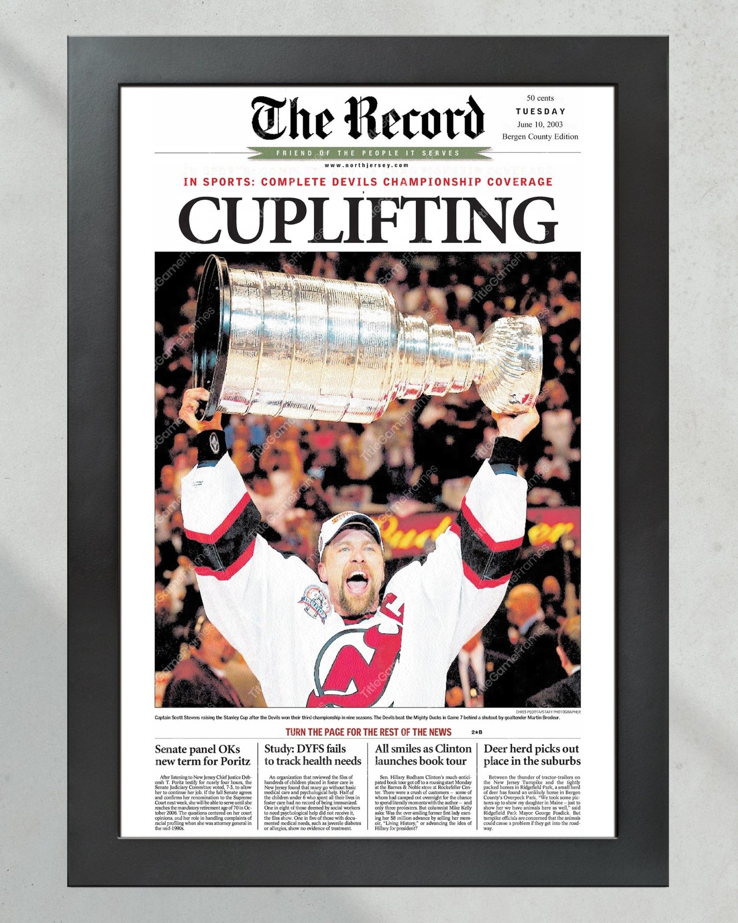 2003 NJ Devils Stanley Cup Champions Framed Newspaper Front Page Print - Title Game Frames