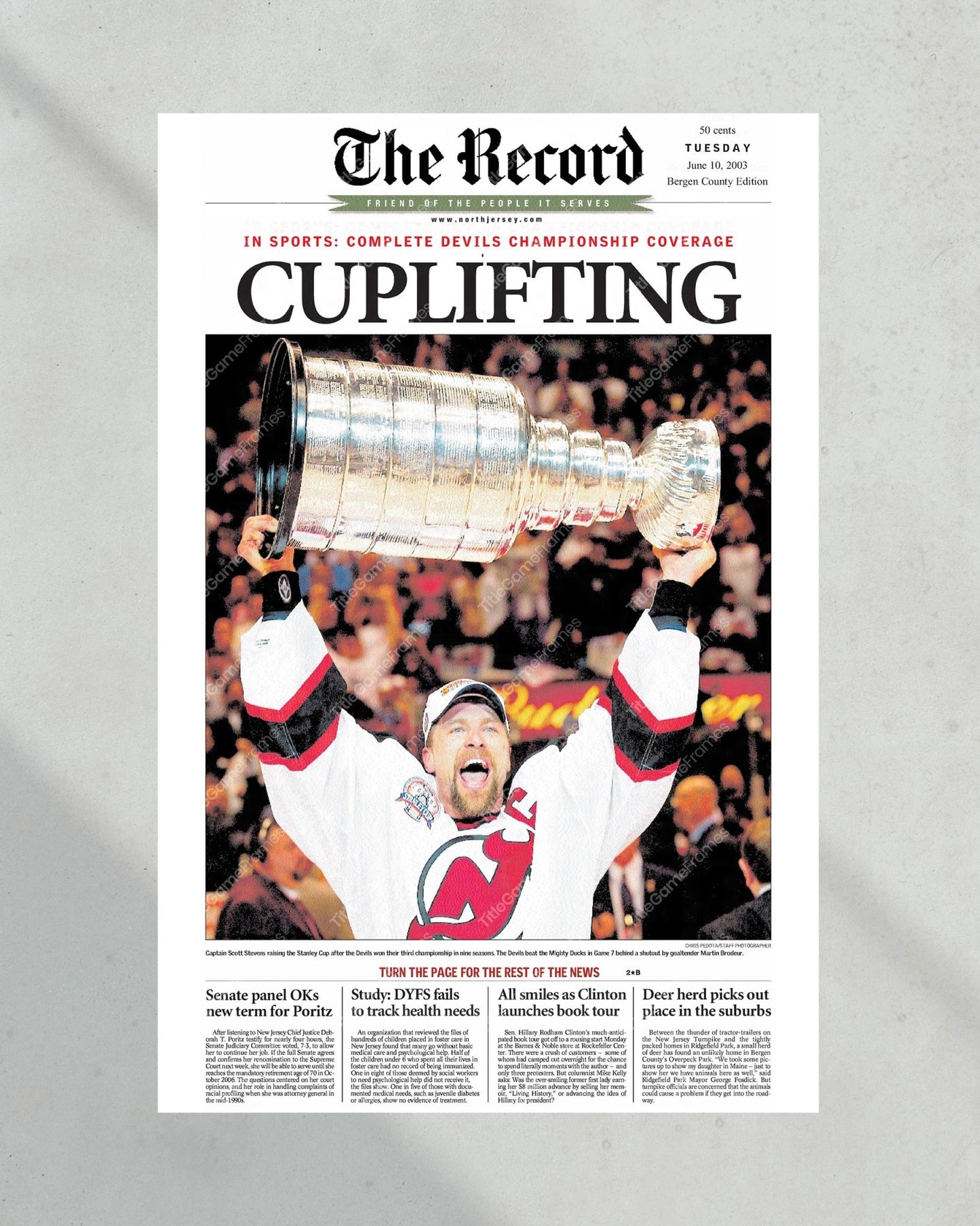 2003 NJ Devils Stanley Cup Champions Framed Newspaper Front Page Print - Title Game Frames