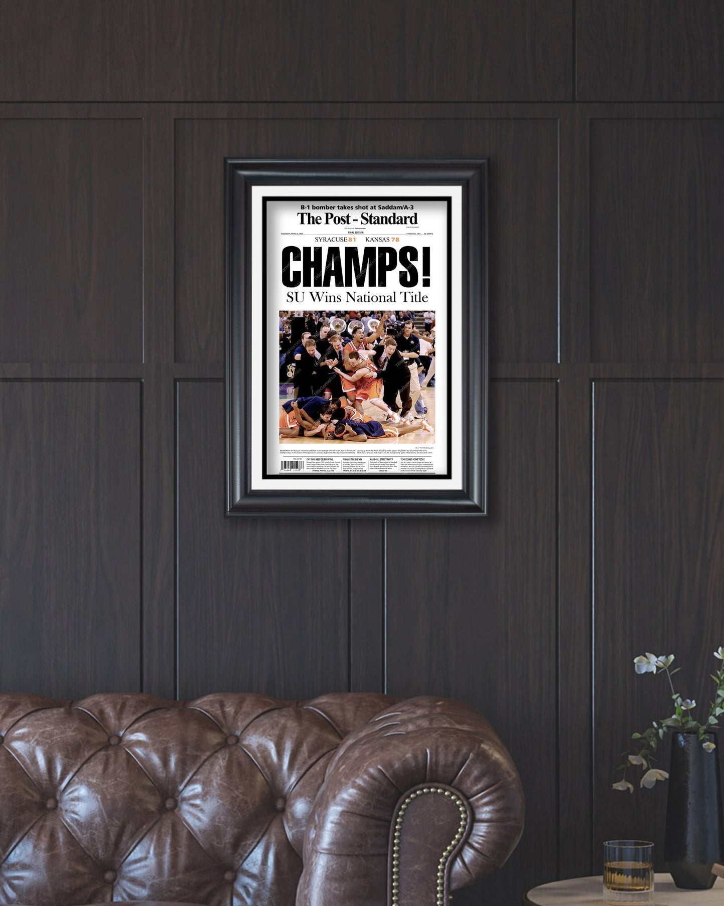 2003 Syracuse Orangemen NCAA College Basketball Champions Framed Front Page Newspaper Print - Title Game Frames