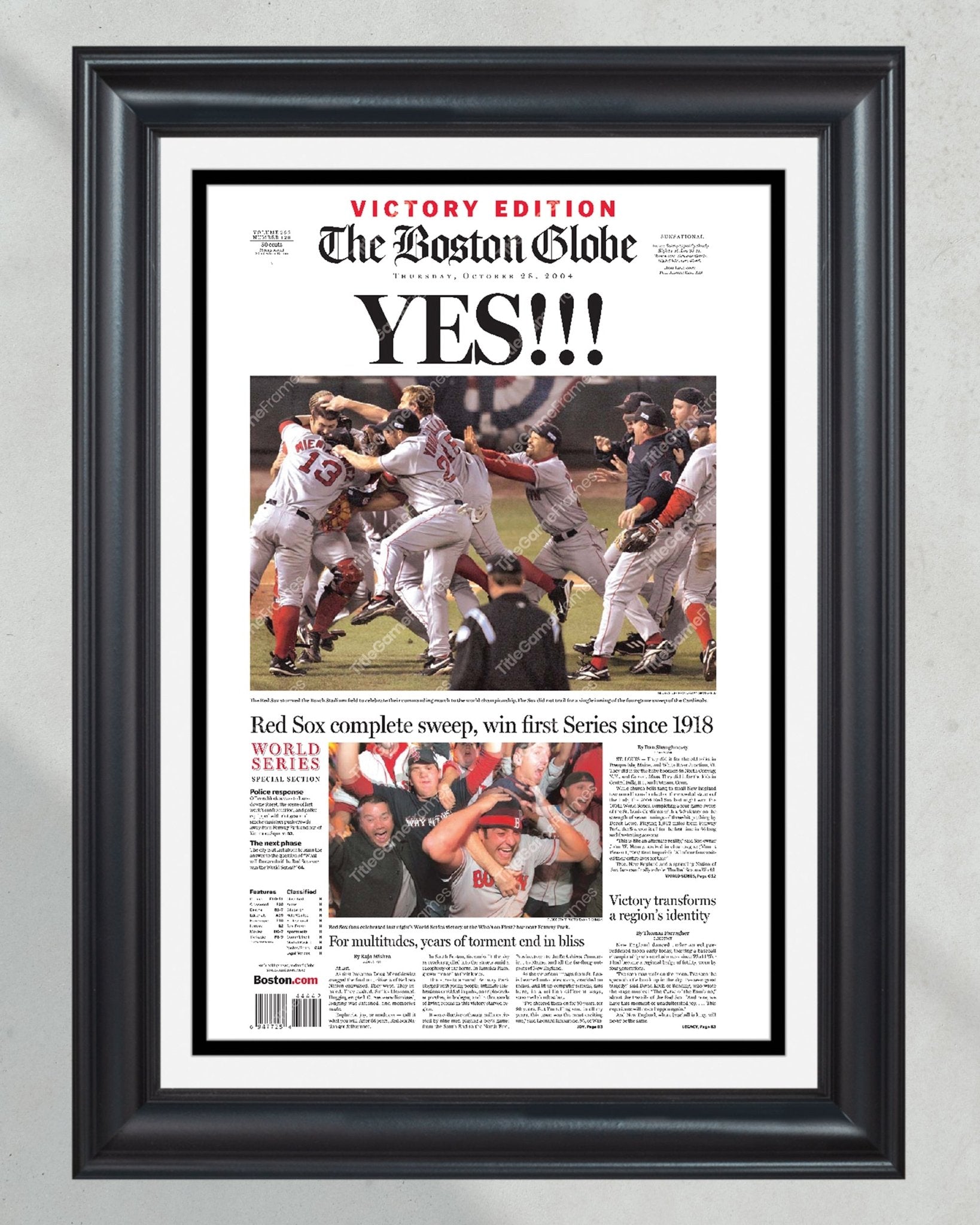 2004 Red Sox World Series Baseball Champions Framed Newspaper Cover Print Fenway Park - Title Game Frames