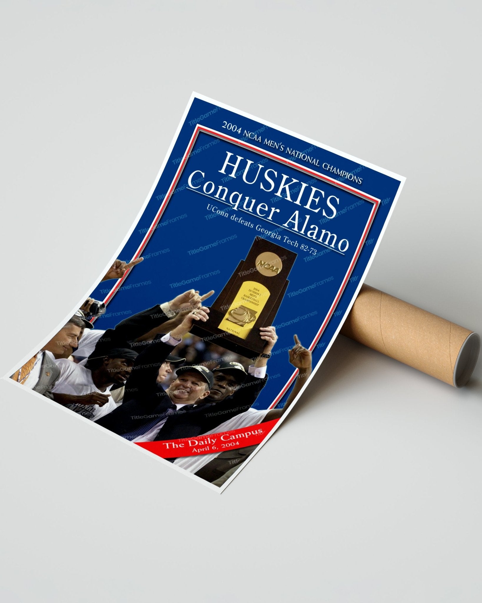2004 UConn 'HUSKIES Conquer Alamo' NCAA Championship Framed Newspaper - Title Game Frames