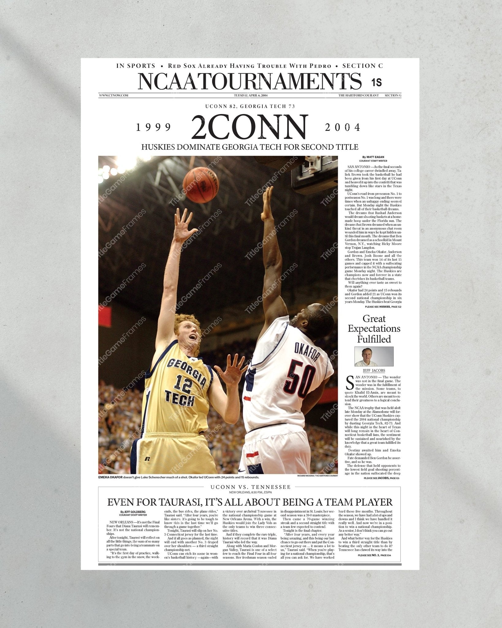 2004 UConn Huskies NCAA College Basketball Champions '2CONN' Framed Front Page Newspaper - Title Game Frames