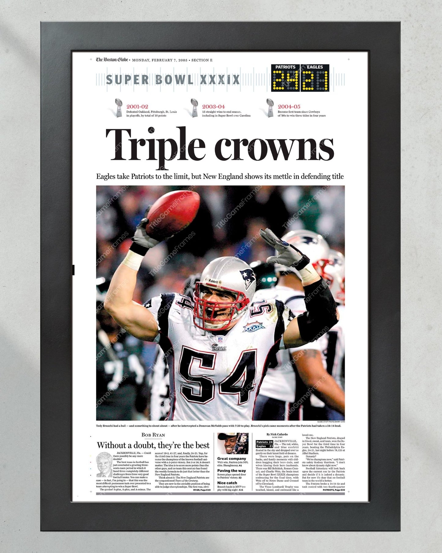 2005 New England Patriots Super Bowl XXXIX Championship Framed Newspaper Front Page Print - Title Game Frames