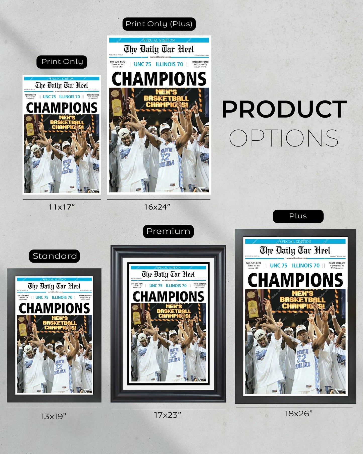 2005 North Carolina Tar Heels NCAA College Basketball Champions Framed Front Page Newspaper Print - Title Game Frames