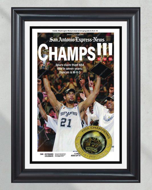 2005 San Antonio Spurs NBA Champion Framed Front Page Newspaper Print - Title Game Frames