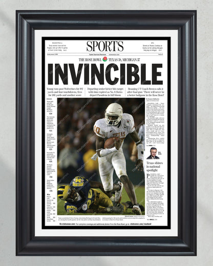 2005 Texas Longhorns Rose Bowl Champions - Historic Victory Over Michigan Framed Newspaper - Title Game Frames