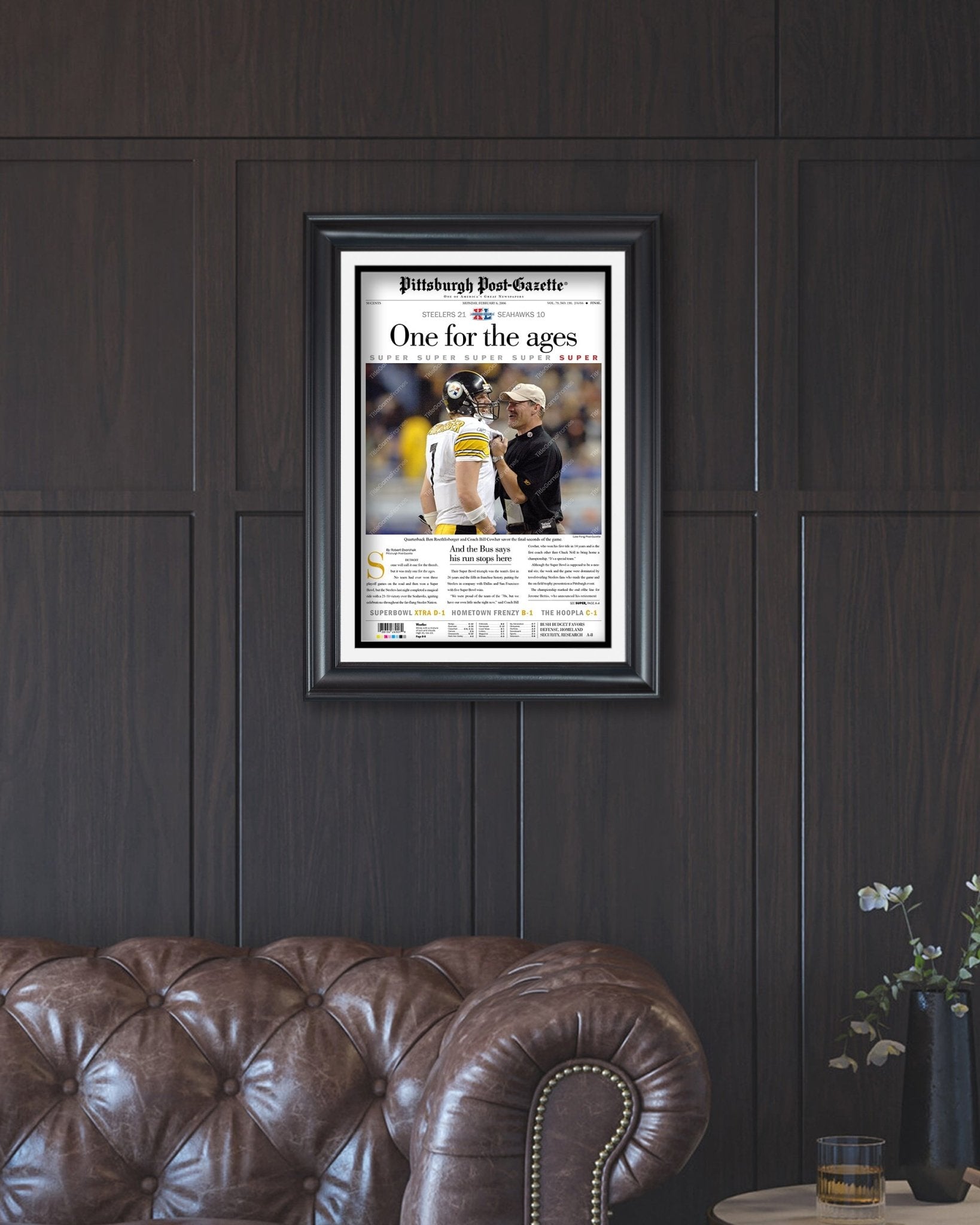 2006 Pittsburgh Steelers Superbowl XL Newspaper Cover Print - One for the ages - Title Game Frames