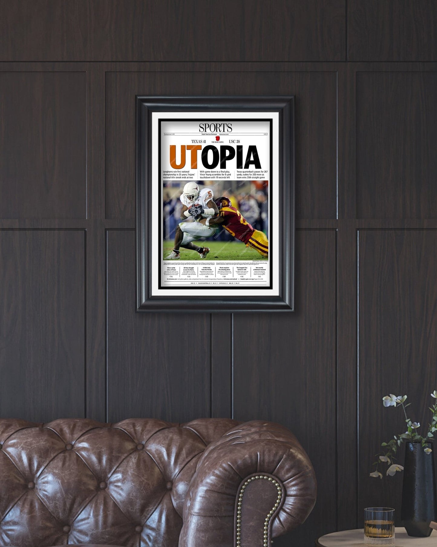 2006 Texas Longhorns Rose Bowl Champions 'UTOPIA' Newspaper - Sports Edition - Title Game Frames