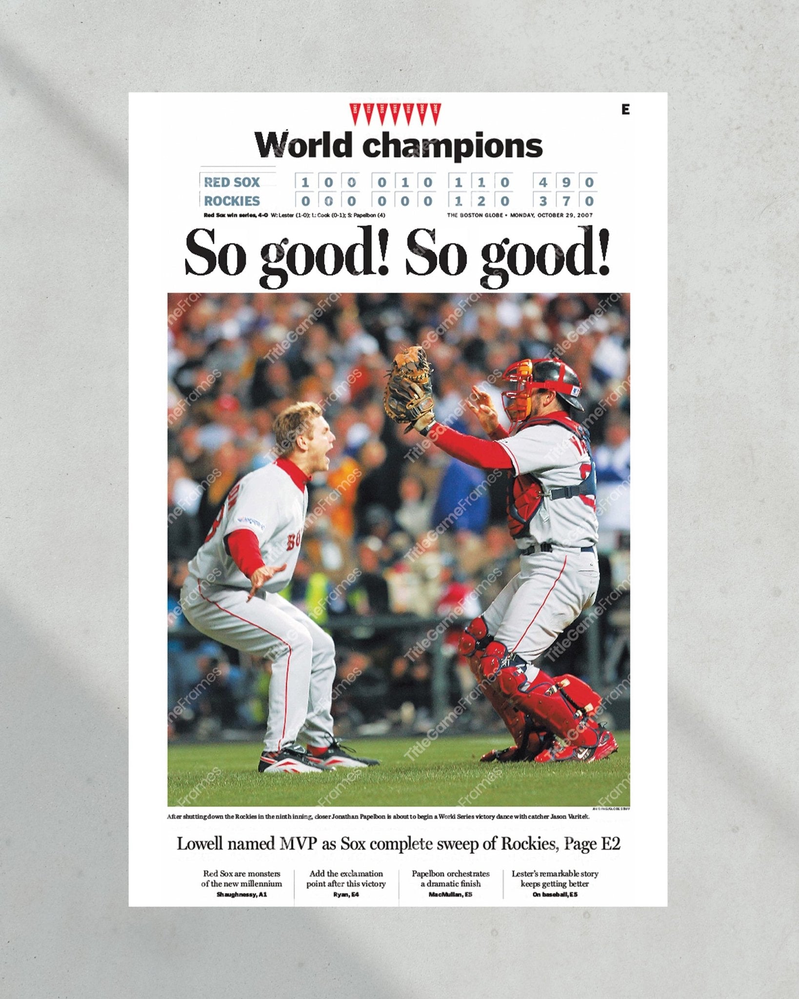 2007 Boston Red Sox World Series Champion Framed Newspaper Front Page Print - Title Game Frames