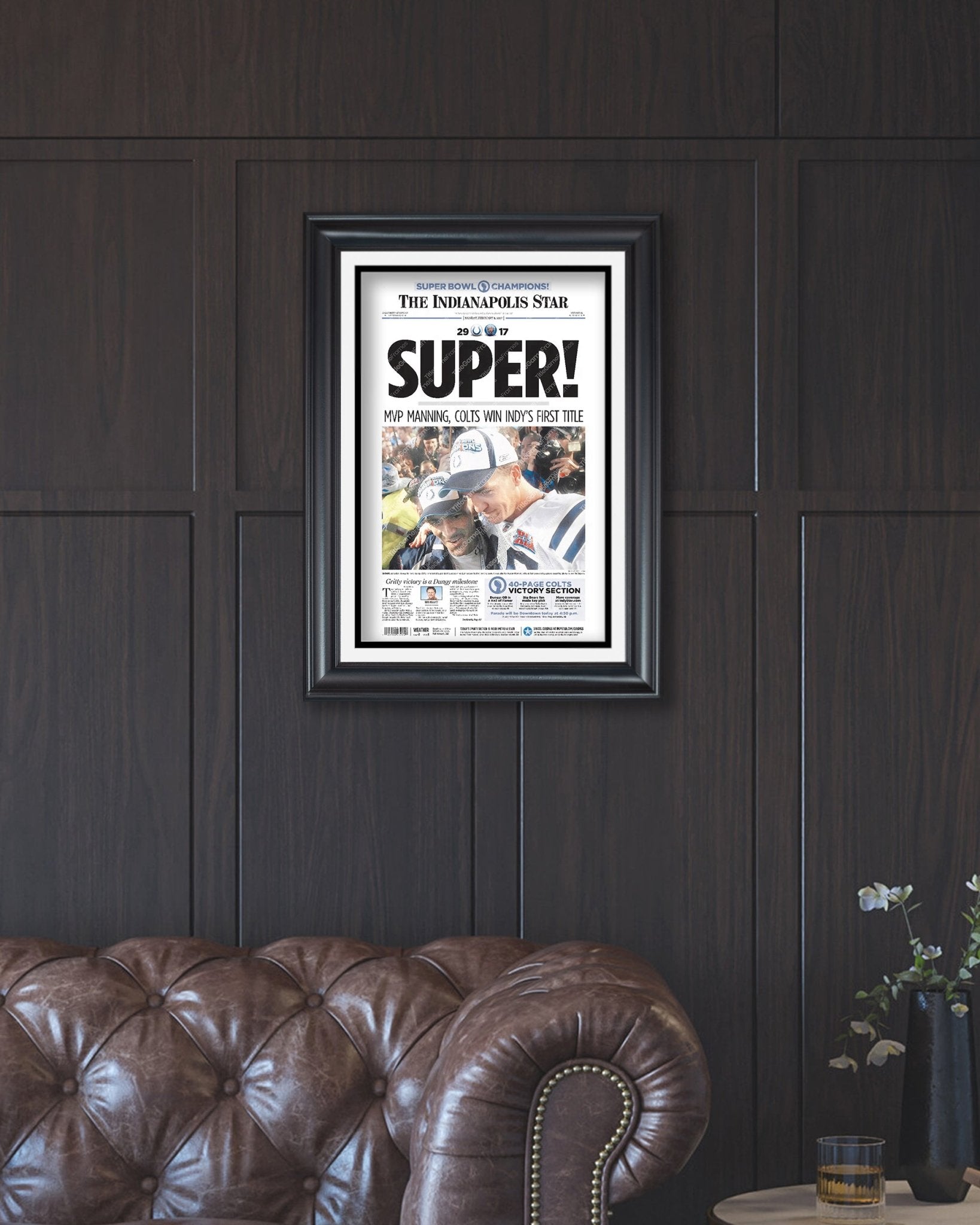 2007 Indianapolis Colts 'Super' Super Bowl Champions Framed Front Page Newspaper - Title Game Frames