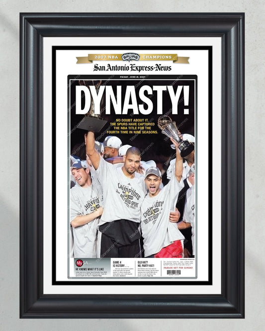 2007 San Antonio Spurs NBA Champion Framed Front Page Newspaper Print - Title Game Frames
