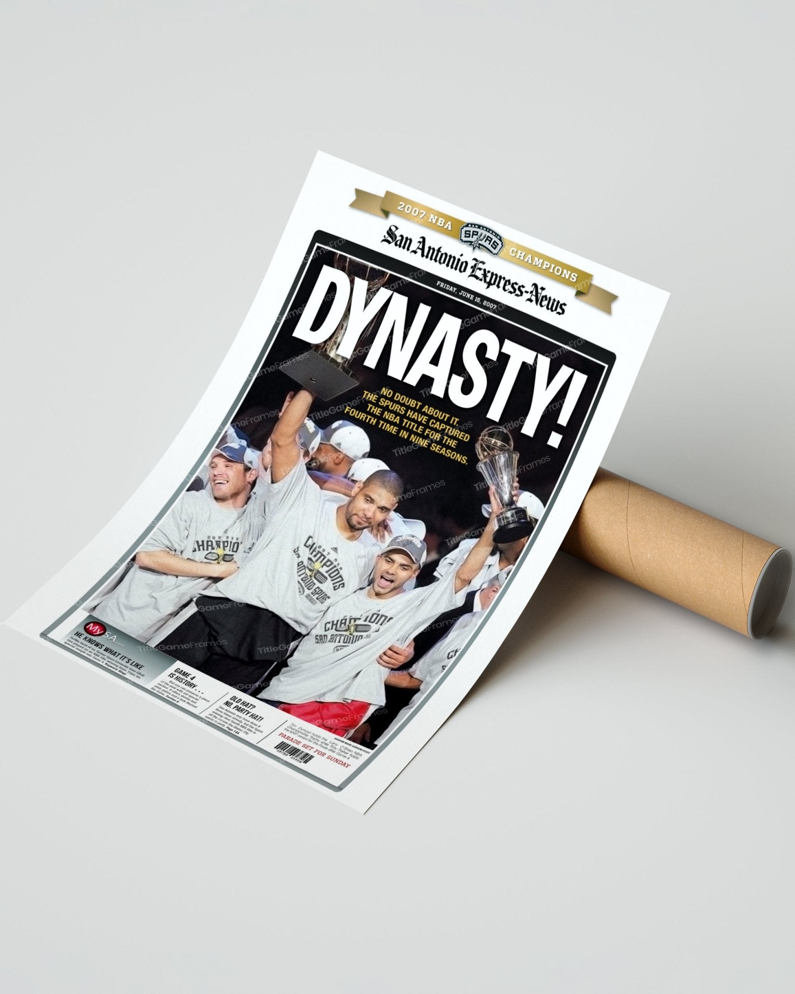2007 San Antonio Spurs NBA Champion Framed Front Page Newspaper Print - Title Game Frames