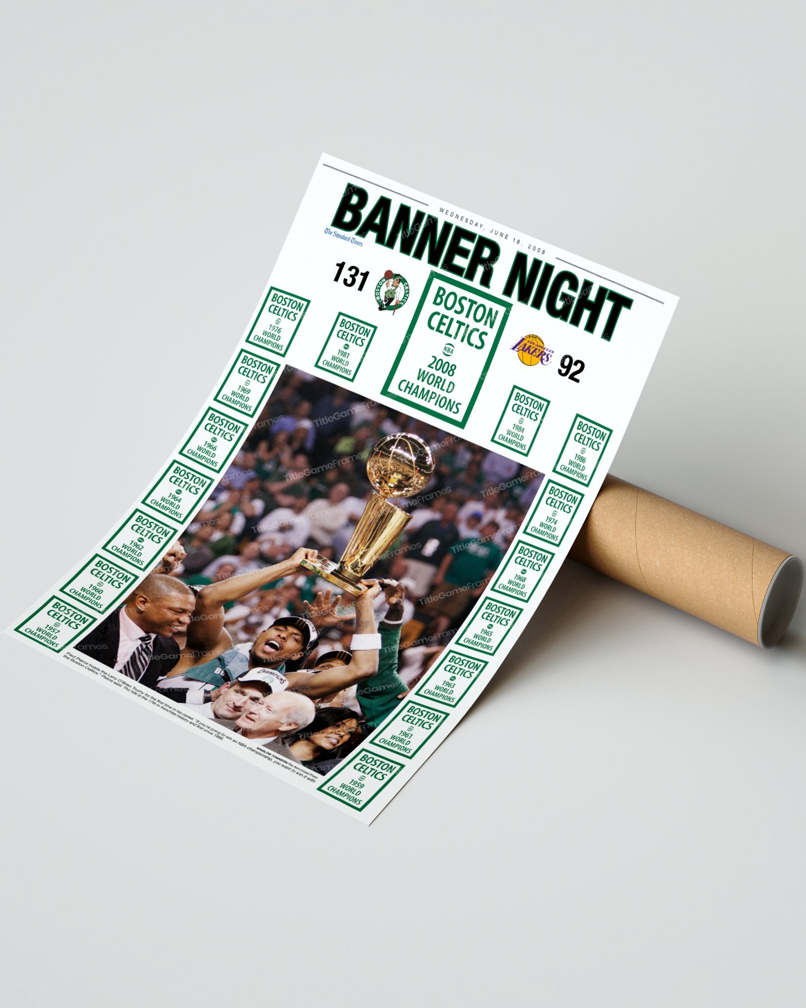 2008 Boston Celtics 'Banner Night' Framed Newspaper - NBA Finals Champions - Title Game Frames