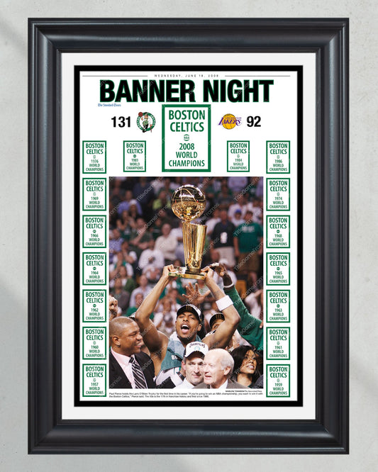 2008 Boston Celtics 'Banner Night' Framed Newspaper - NBA Finals Champions - Title Game Frames