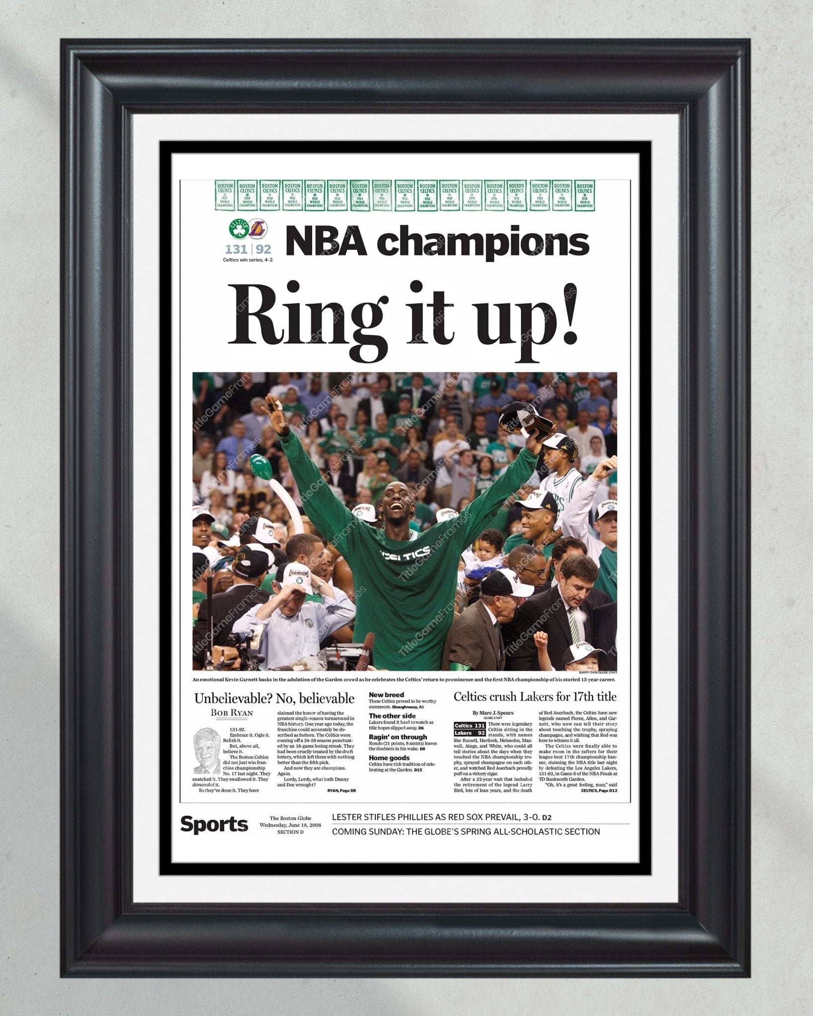 2008 Boston Celtics NBA Champions 'Ring it up!' Framed Newspaper Front Page Print - Title Game Frames