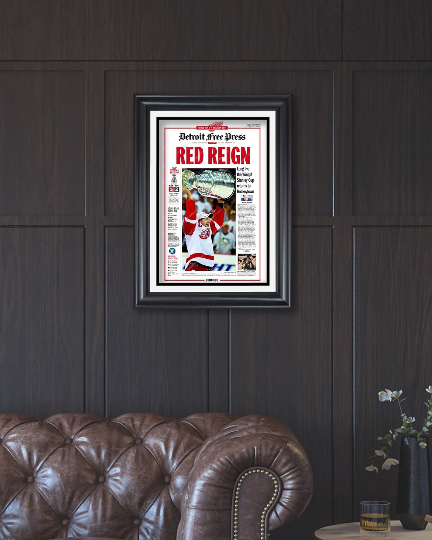 2008 Detroit Red Wings “Red Reign” Stanley Cup Champions Framed Newspaper Front Page Print - Title Game Frames