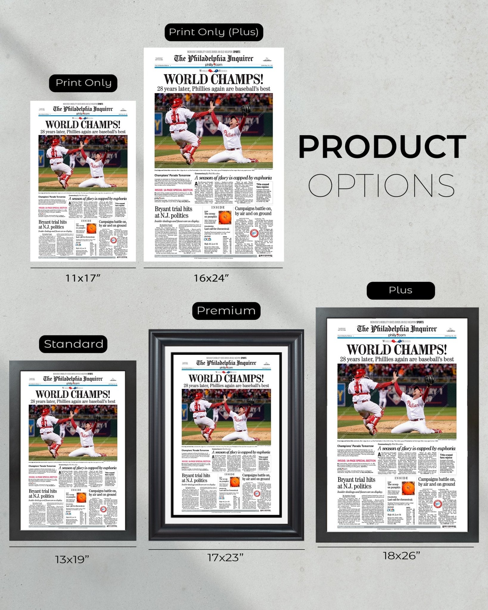 2008 Philadelphia Phillies World Series Champs Newspaper Front Page Framed HD Premium Print - Title Game Frames