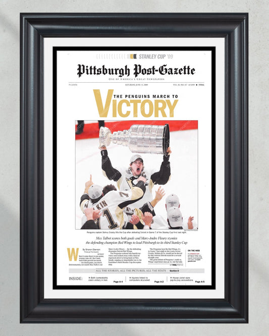 2009 Pittsburgh Penguins Stanley Cup Champion Framed Front Page Newspaper Print - Title Game Frames