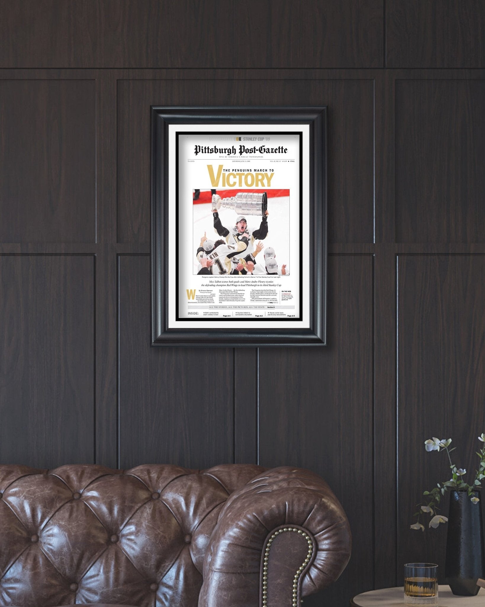 2009 Pittsburgh Penguins Stanley Cup Champion Framed Front Page Newspaper Print - Title Game Frames