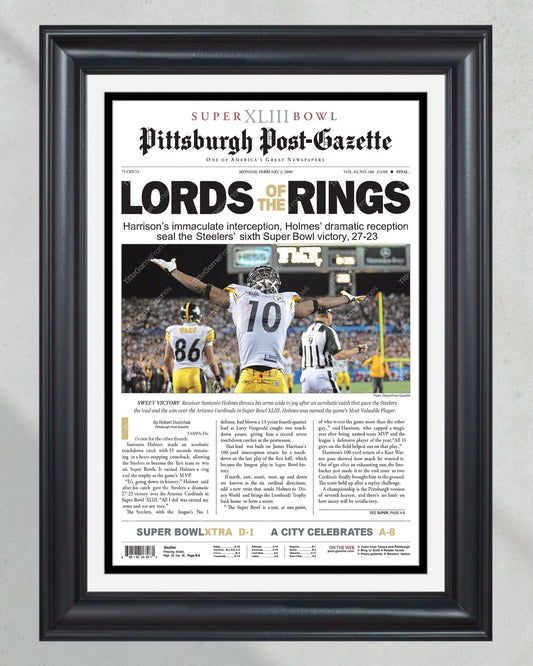 2009 Pittsburgh Steelers Superbowl XLIII Framed Front Page Newspaper Front Page Print - Title Game Frames