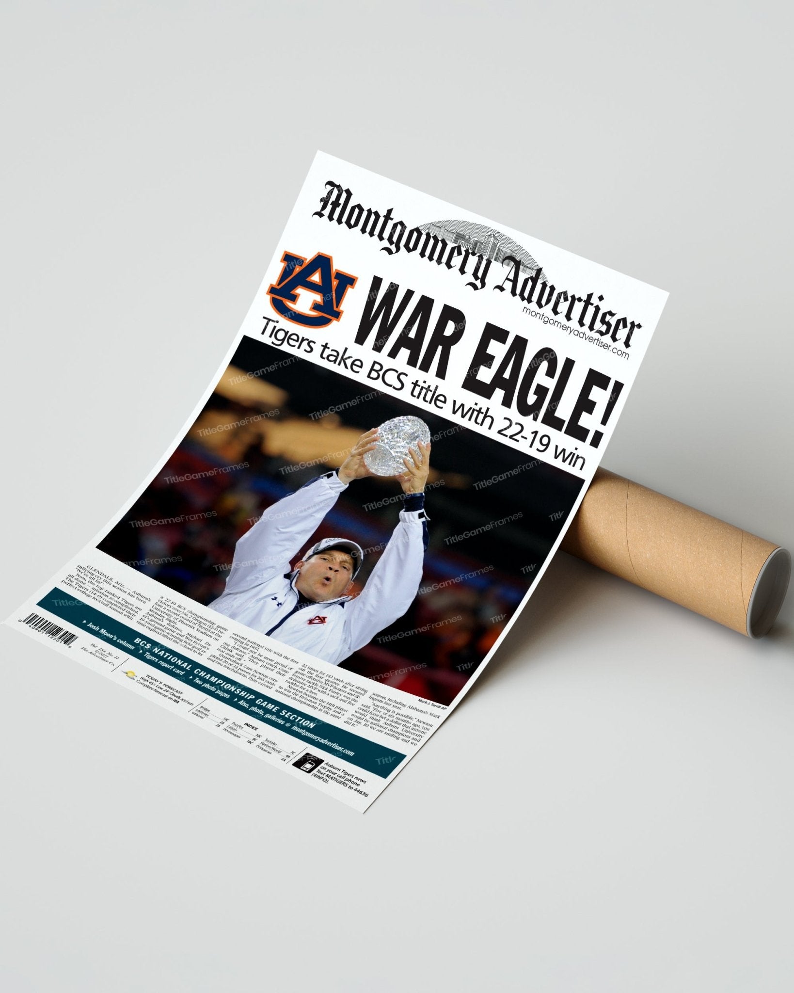 2010 Auburn Tigers War Eagle NCAA College Football National Champions Framed Front Page Newspaper Print - Title Game Frames