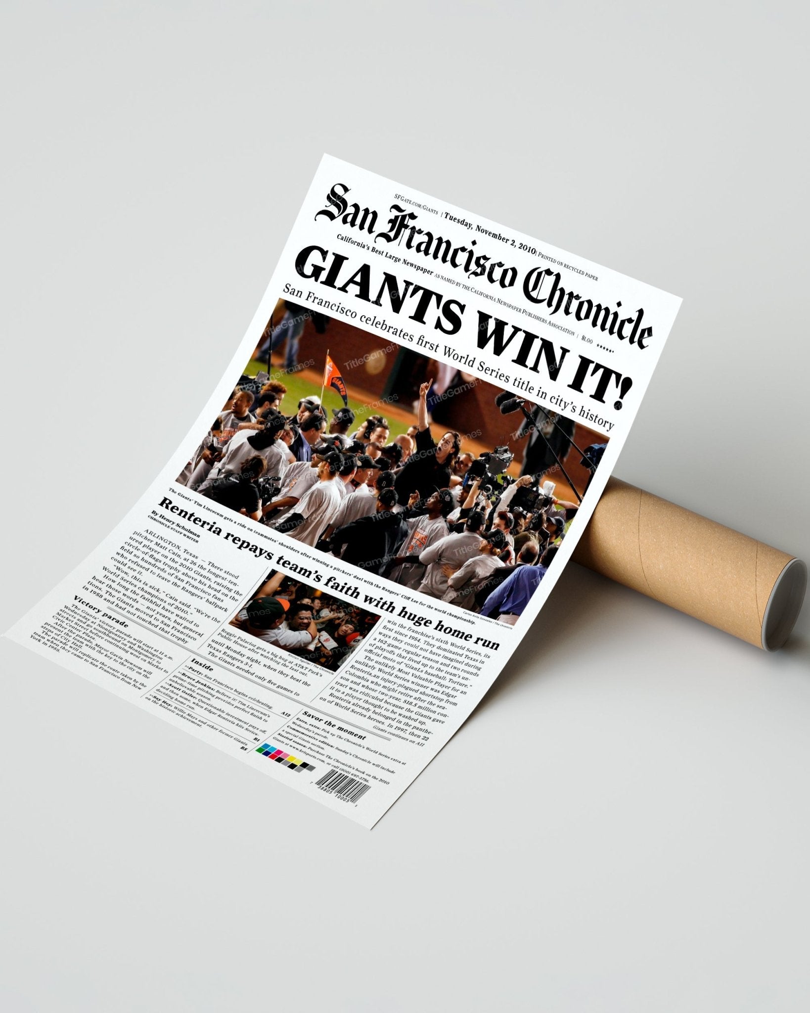 2010 San Francisco Giants Tim Lincecum World Series Framed Newspaper Front Page Print - Title Game Frames