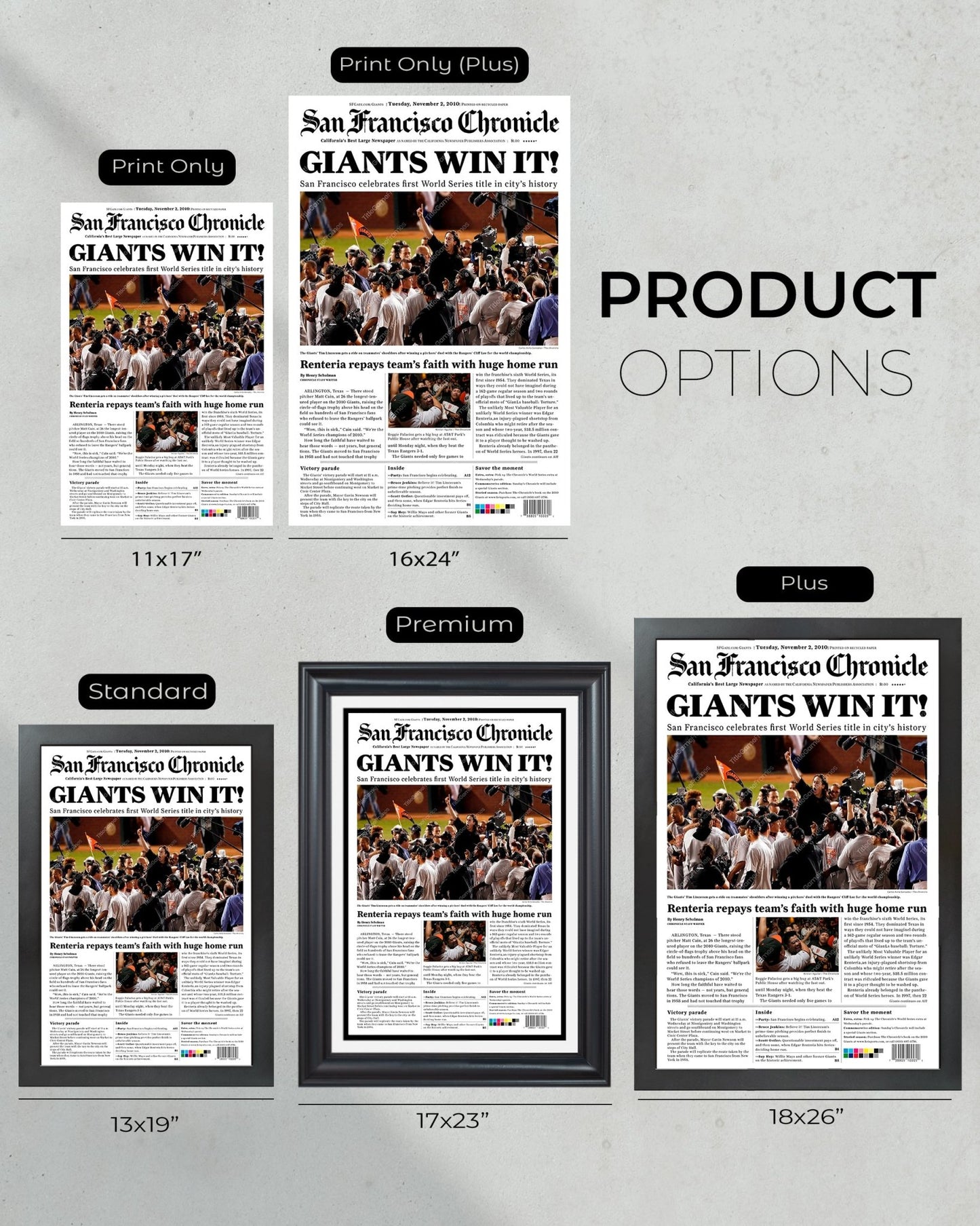 2010 San Francisco Giants Tim Lincecum World Series Framed Newspaper Front Page Print - Title Game Frames