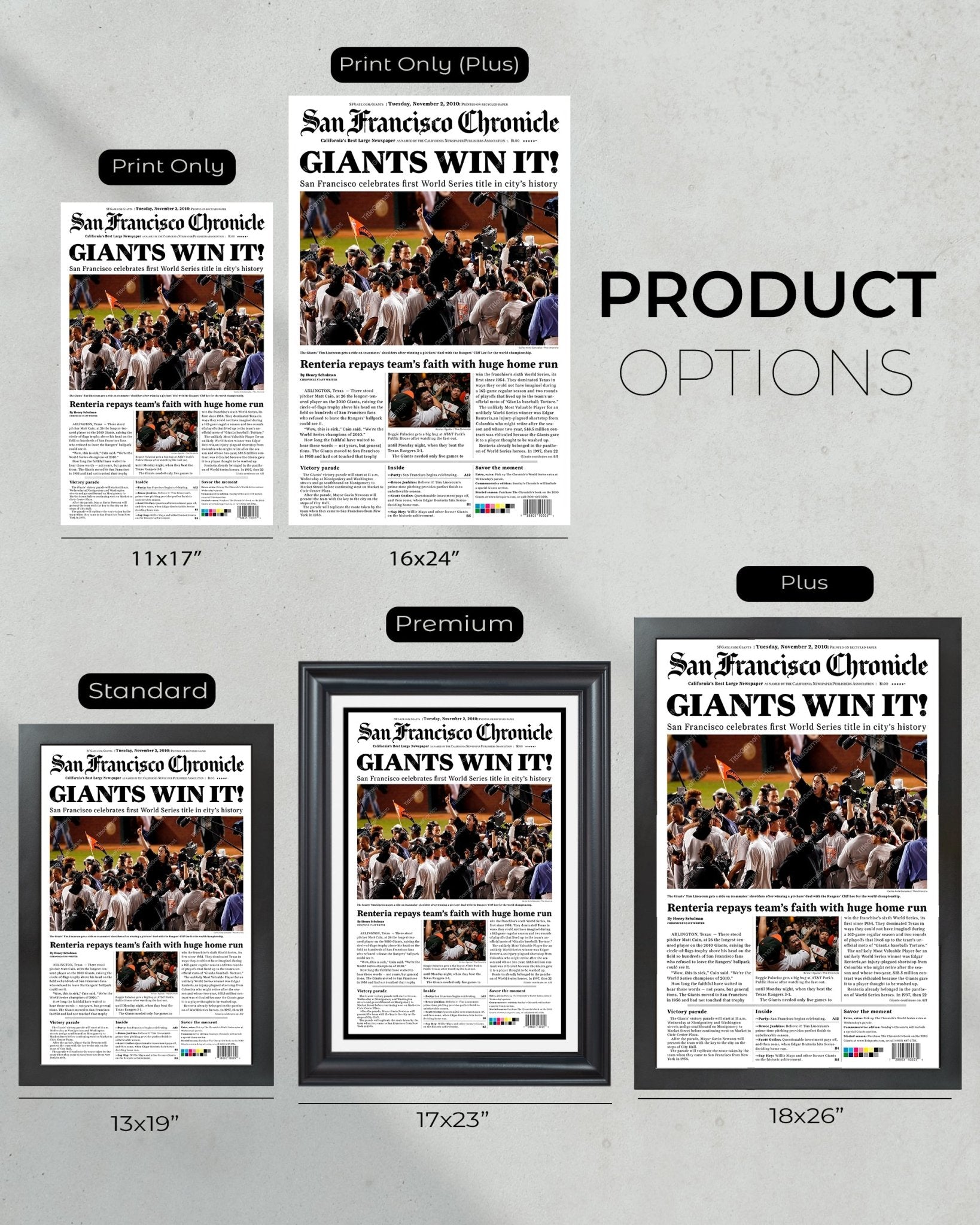 2010 San Francisco Giants Tim Lincecum World Series Framed Newspaper Front Page Print - Title Game Frames