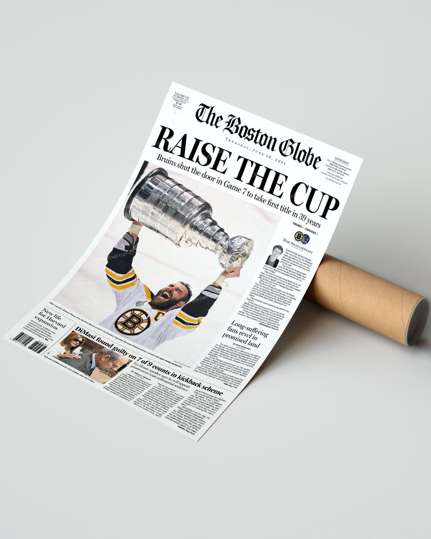 2011 Boston Bruins Stanley Cup Boston Globe Framed Newspaper Cover Print Boston Garden - Title Game Frames