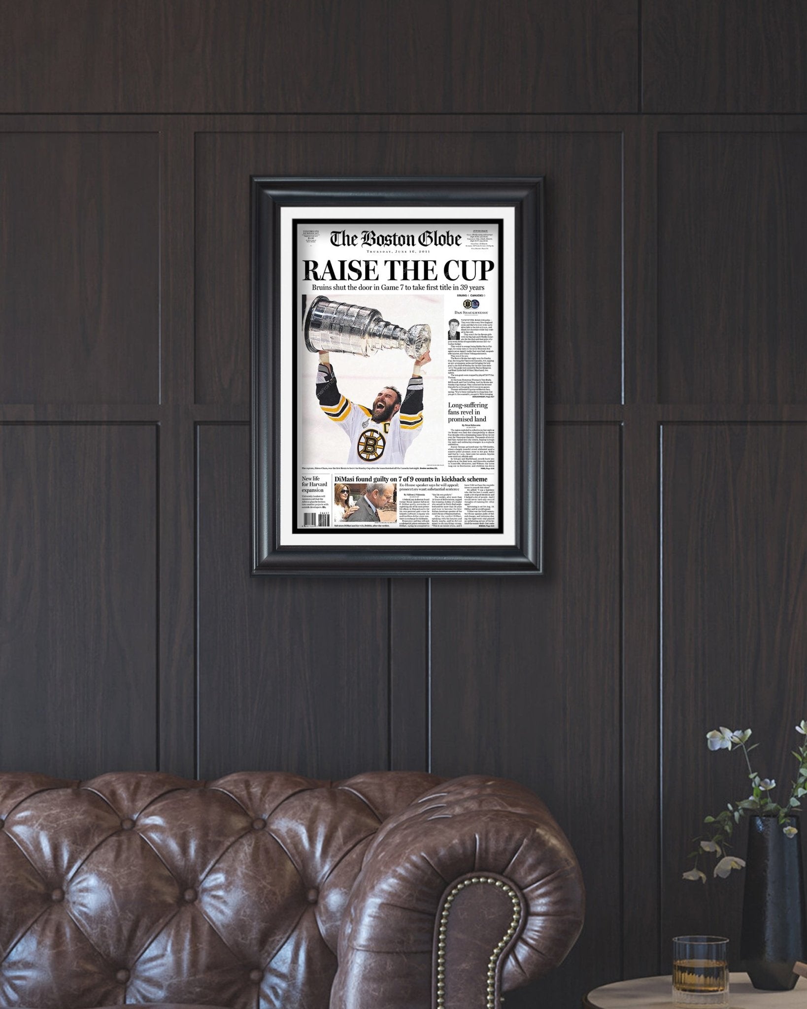 2011 Boston Bruins Stanley Cup Boston Globe Framed Newspaper Cover Print Boston Garden - Title Game Frames